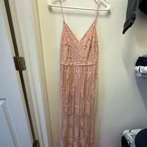 Pink mesh floor length dress